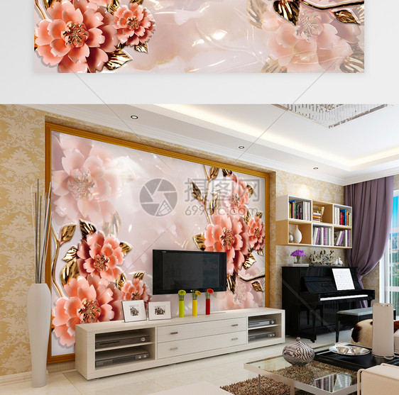 大气现代牡丹花背景墙图片