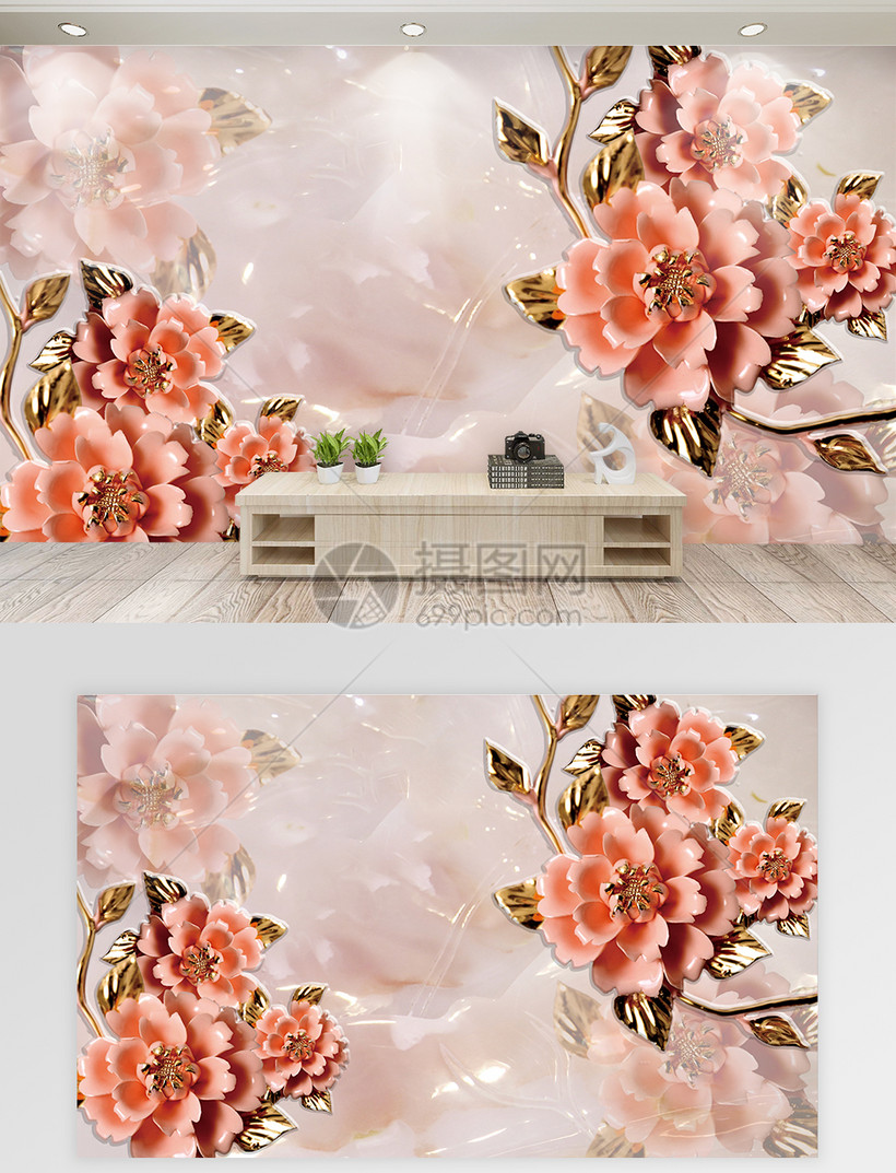 大气现代牡丹花背景墙模板素材 正版图片 摄图网