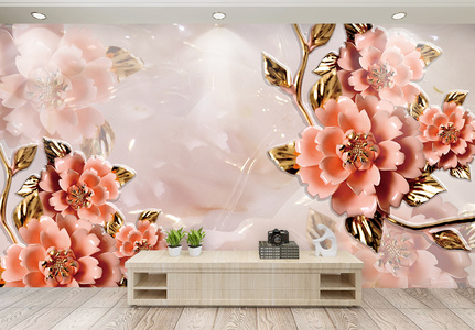 大气现代牡丹花背景墙图片