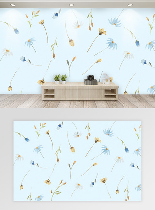 水彩手绘植物背景客厅背景墙图片