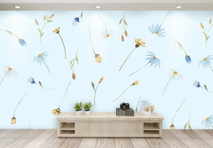 水彩手绘植物背景客厅背景墙图片
