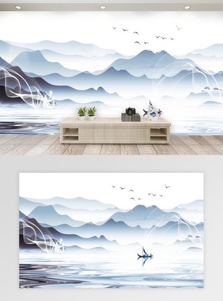 中国风山水客厅背景墙图片
