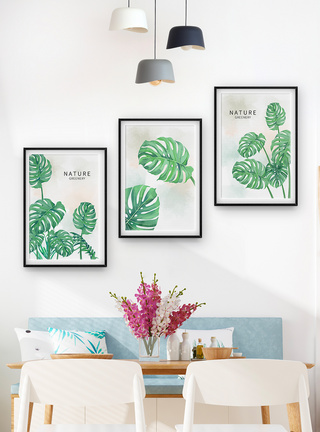 北欧风背龟竹植物客厅装饰画三联框图片
