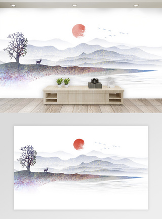 中式山水风景电视背景墙图片