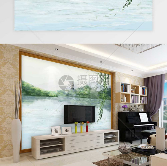 西湖雷峰塔绿色风景背景墙图片