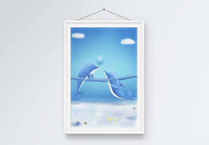 海豚插画客厅装饰画图片