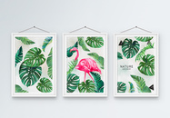 北欧现代简约火烈鸟植物装饰画三联框图片