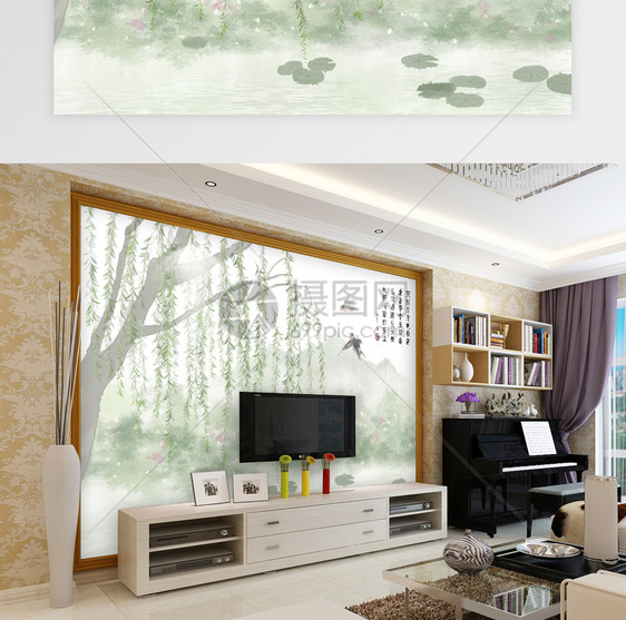 中式风景电视背景墙图片