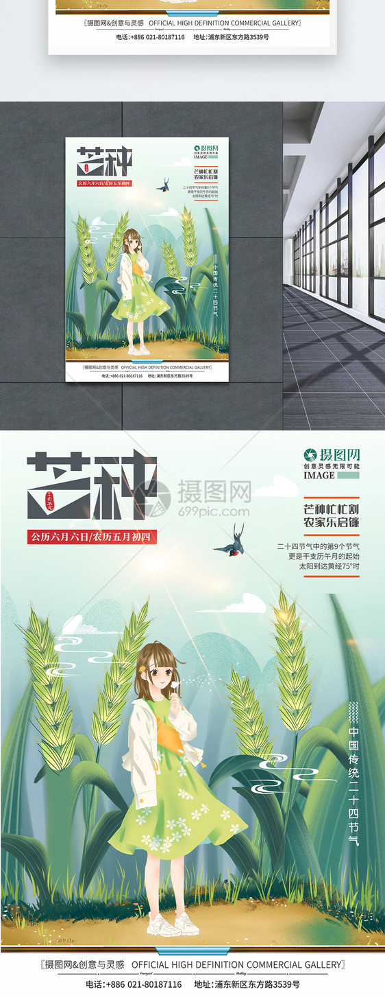 清新芒种二十四节气手绘海报图片