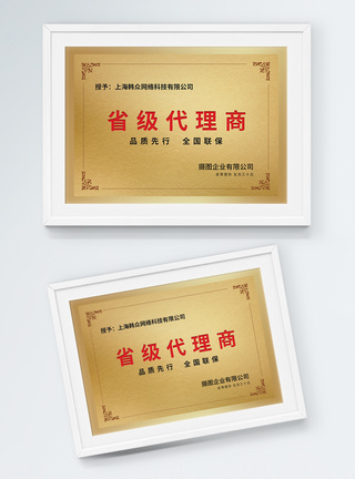 元宝底纹省级代理商荣誉证书铜牌设计模板