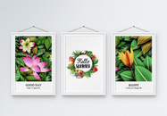 清新唯美植物系三联框装饰画图片