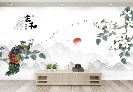中国风山水电视机背景墙模板图片