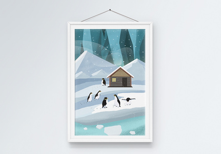 可爱冬季企鹅装饰画高清图片