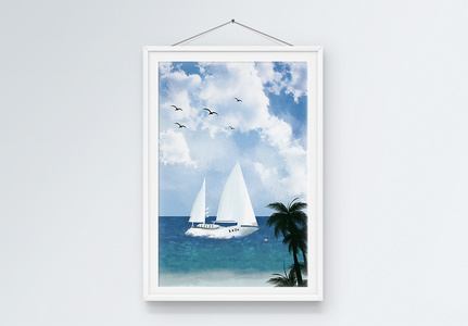 夏季游艇旅游大海风景油画客厅装饰画图片