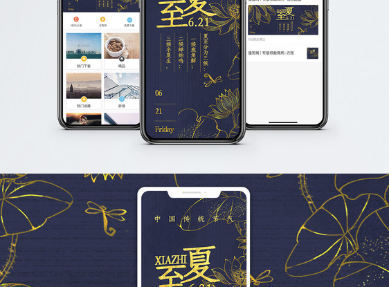 蓝金夏至手机海报配图图片