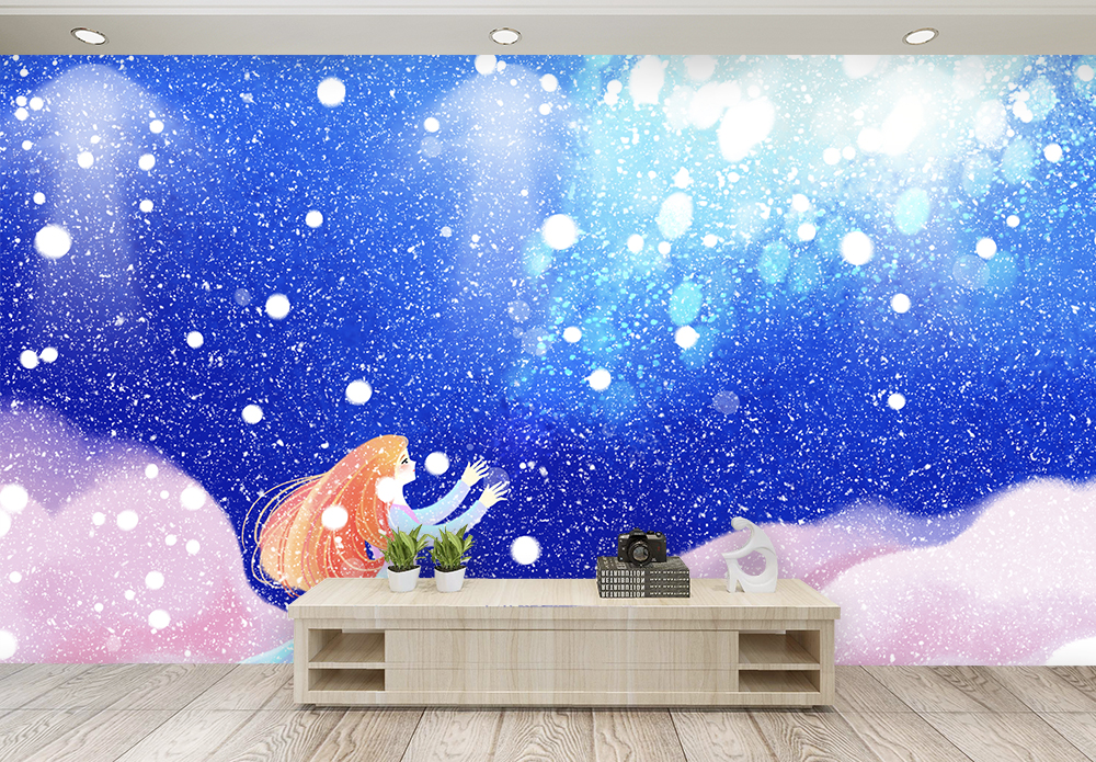 躺看星空蓝色星空儿童房梦幻背景墙模板