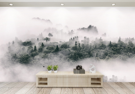 中国风江南水乡雾气背景墙高清图片