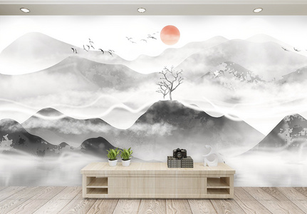 中国风山水背景墙高清图片