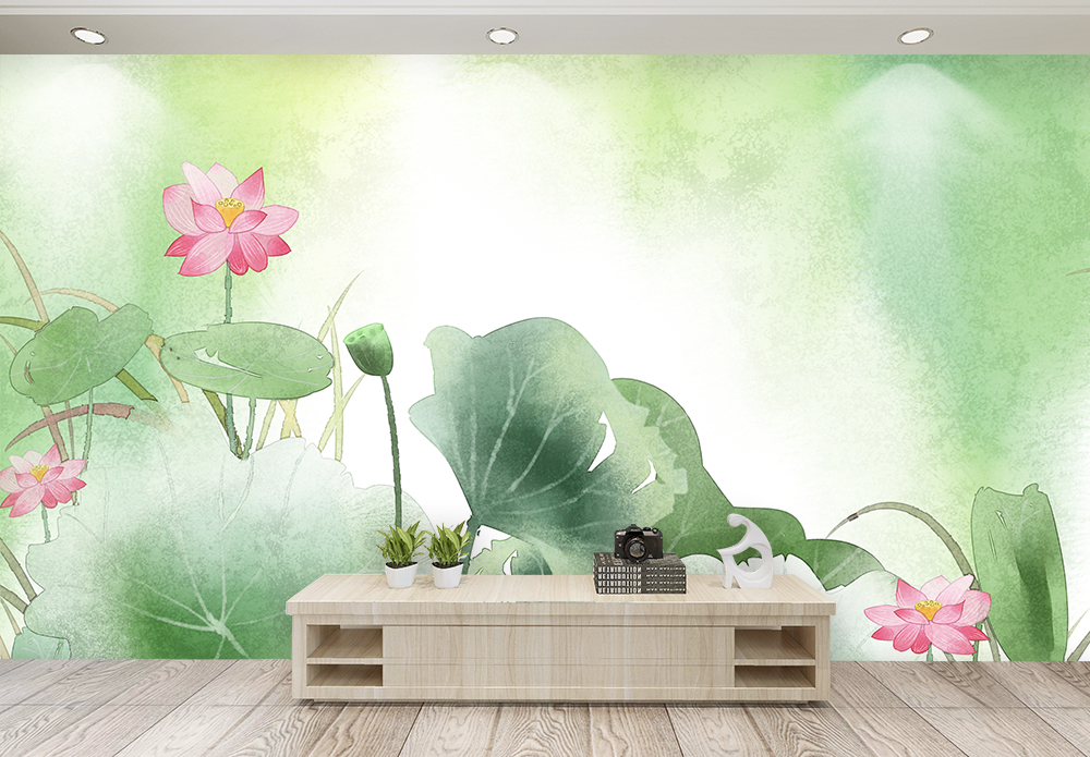古典荷花景象中国风荷花背景墙模板