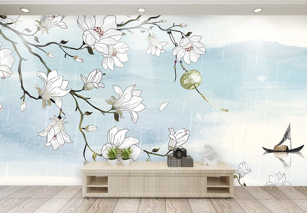 模板  |古风水彩玉兰花背景墙gif  |大寒节气gifgif元素  |手绘玉兰