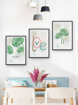 北欧现代简约热带植物装饰画三联框图片