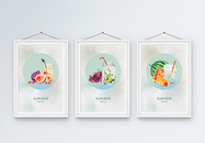 北欧小清新夏日水果客厅装饰画三联框图片
