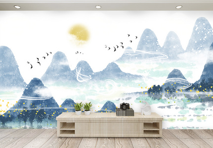 中国风山水背景墙高清图片