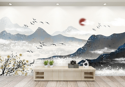 中国风水墨山水背景墙图片