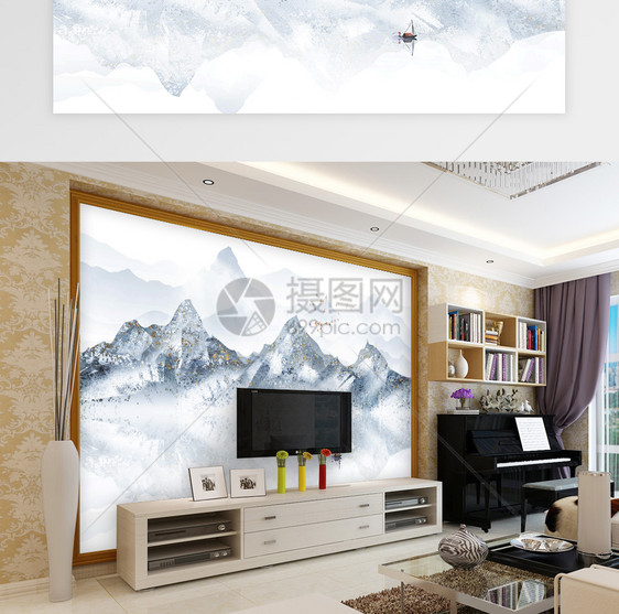 冬季雪景背景墙图片