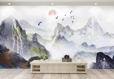 中国风水墨山水背景墙图片