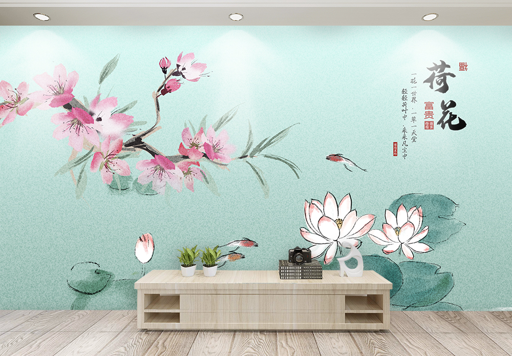 荷花墙上背景图