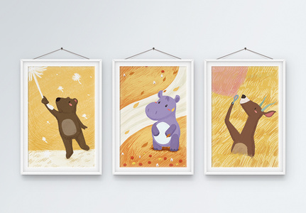 高清图片动物插画风装饰画高清图片可爱卡通动物装饰画高清图片抽象