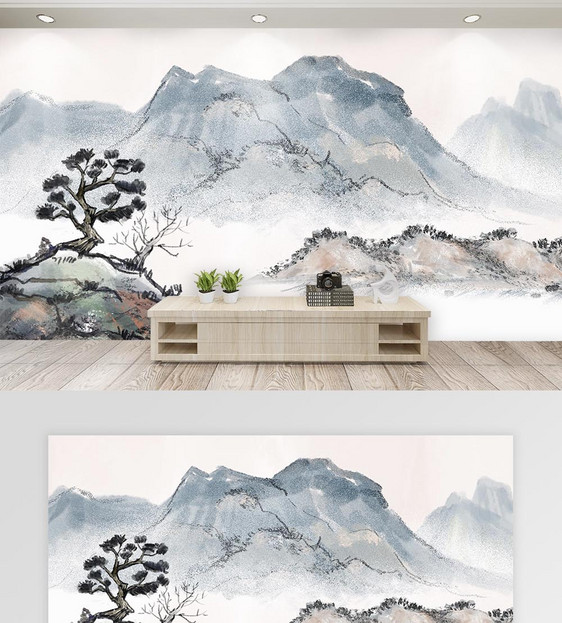 中国风山水水墨背景墙图片