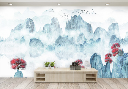 中国风意境水墨山水画新中式山水背景墙图片