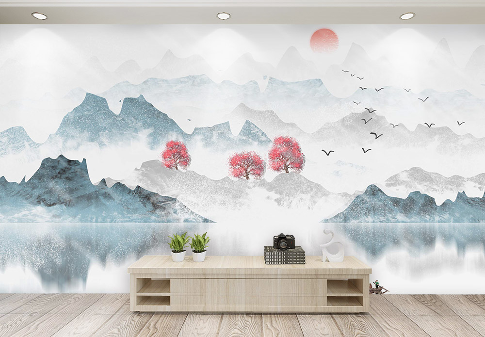 古风山水画意境山水节气背景墙图片素材