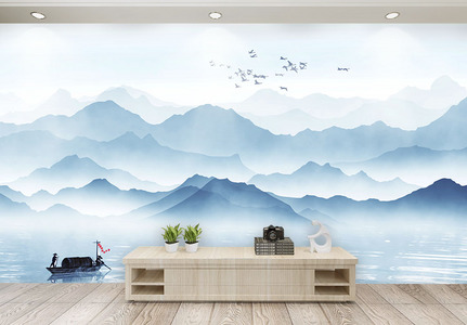 中国风水墨山水背景墙高清图片