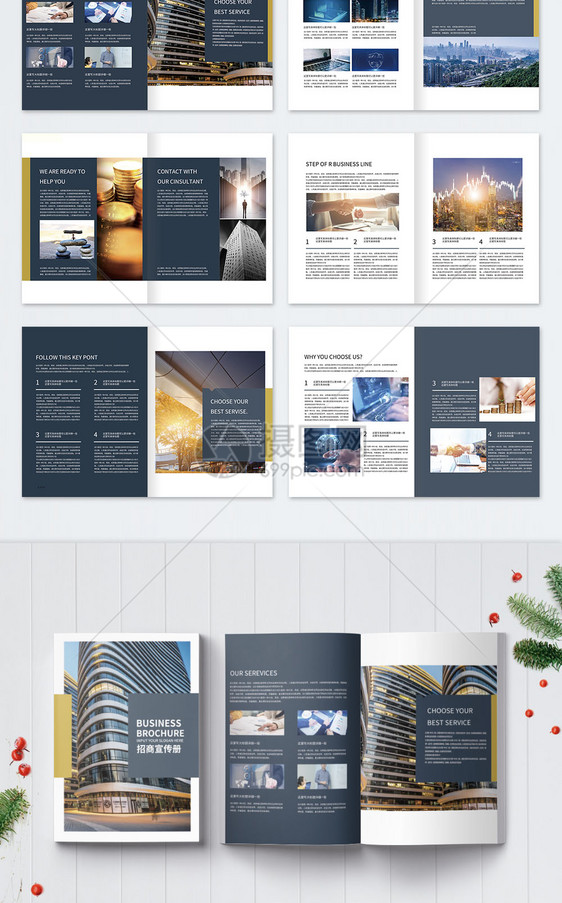 黄蓝色企业招商画册整套图片