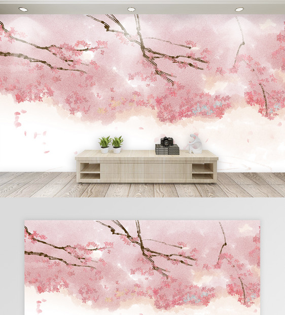 中国风樱花唯美背景墙图片