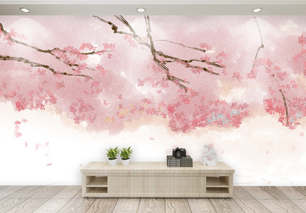 中国风樱花唯美背景墙高清图片