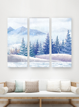 雪景风景手绘装饰画图片
