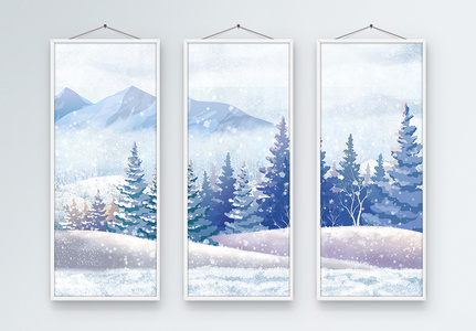 雪景风景手绘装饰画图片