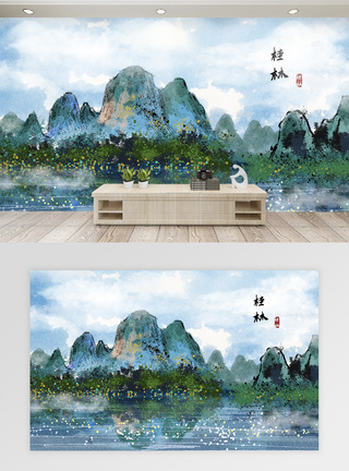 桂林水墨背景墙图片