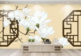 中国风木兰花古典背景墙图片