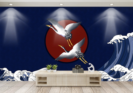 中国风白鹤背景墙图片