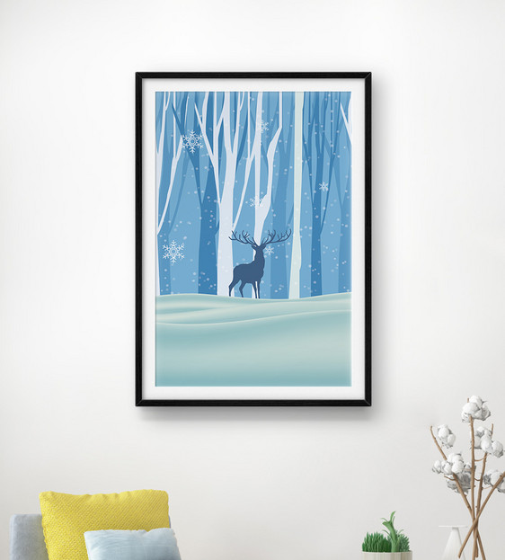 雪地麋鹿装饰画图片