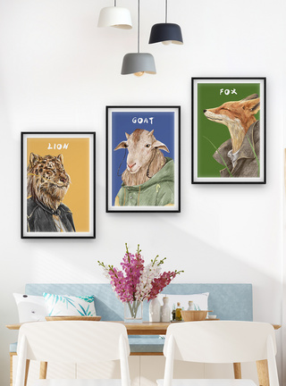 创意动物三联框装饰画图片
