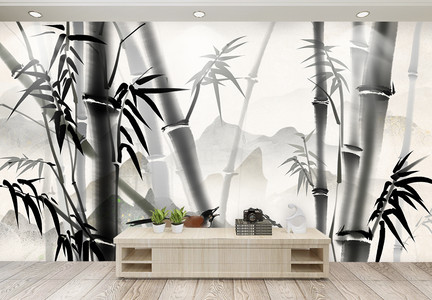 中国风水墨竹子背景墙图片