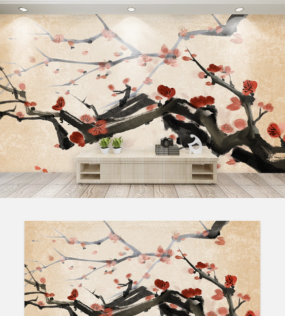 中国风水墨腊梅背景墙图片