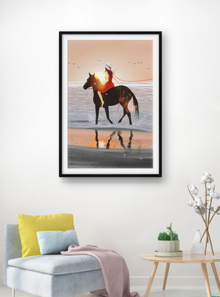 海边骑马的少女装饰画图片