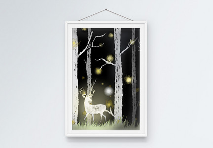 林中的梦幻麋鹿装饰画图片